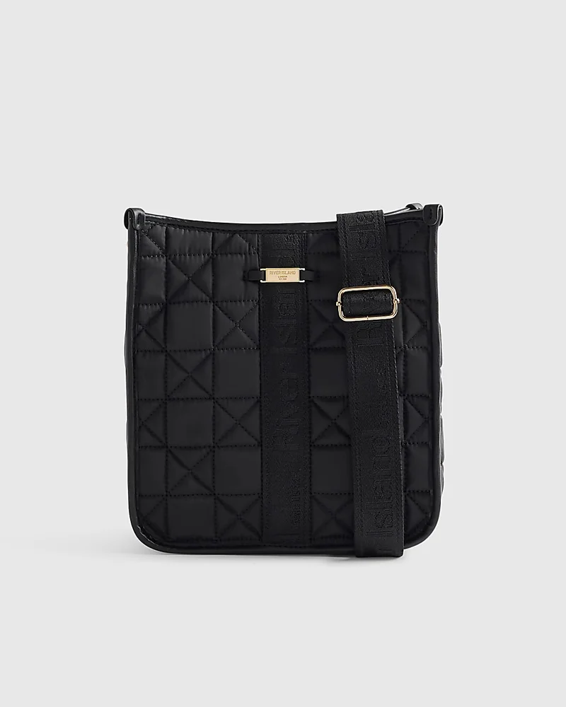 Womens Black Quilted Messenger Bag