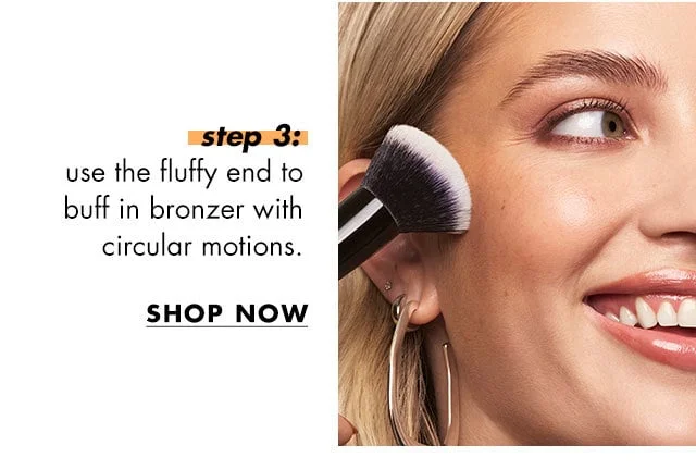 Step 3: Use fluffy end to buff in bronzer with circular motions