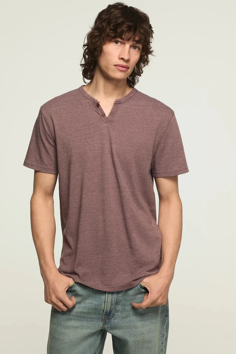 Image of Lucky Brand Venice Burnout Notch Neck Tee - Men's Clothing Tops Shirts Tee Graphic T Shirts in Blue Indigo