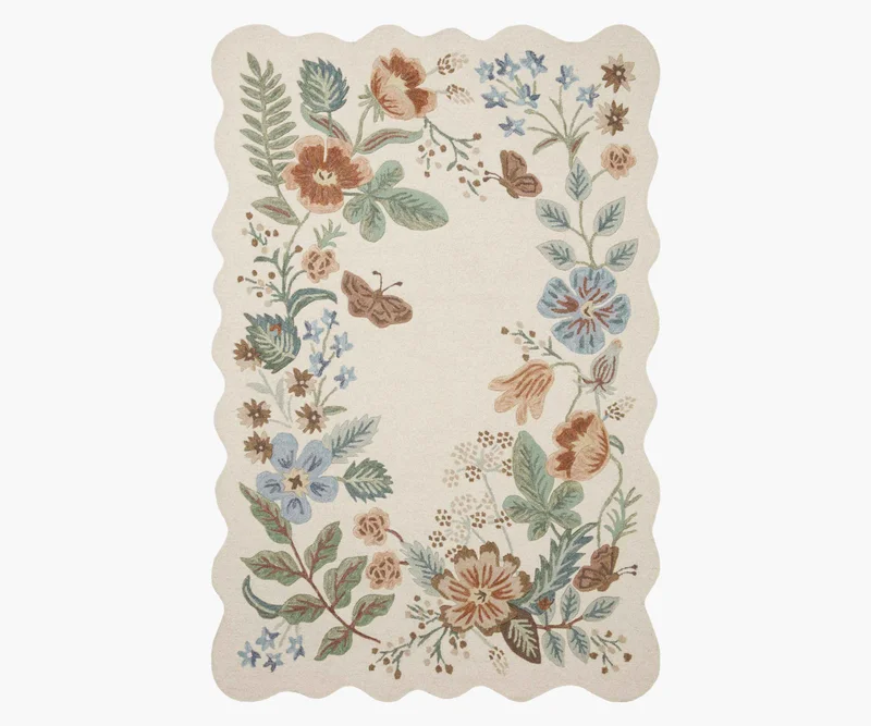 Image of Strawberry Fields Wool-Hooked Rug - Cream