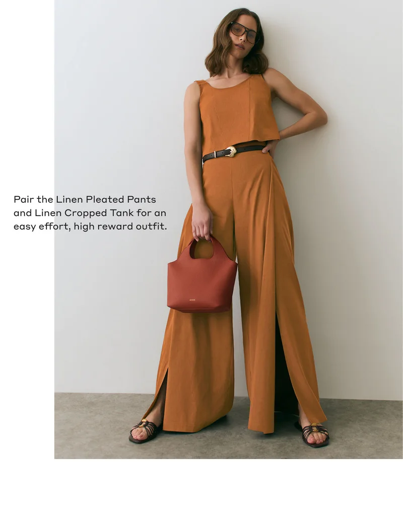 Pair the Linen Pleated Pants and Linen Cropped Tank for an easy effort, high reward outfit.