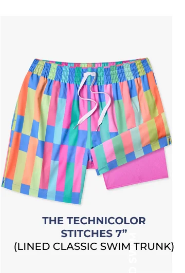 Lined Classic Swim Trunk: The Technicolor Stitches 7"