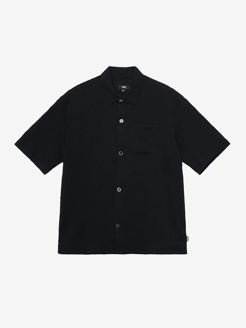Image of Stussy Flat Bottom Crinkled Shirt - Black