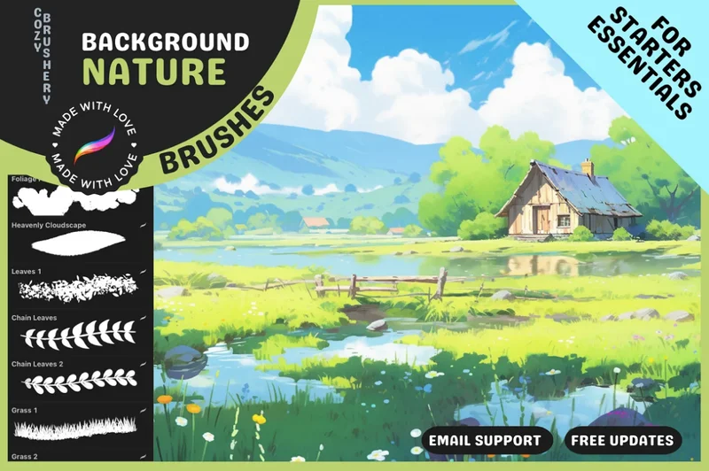 An image of a promotional graphic for the Procreate Nature Background Brushes.