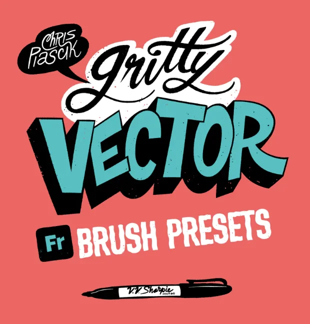 An image of a promotional graphic for the Gritty Vector Brush Presets brush pack.