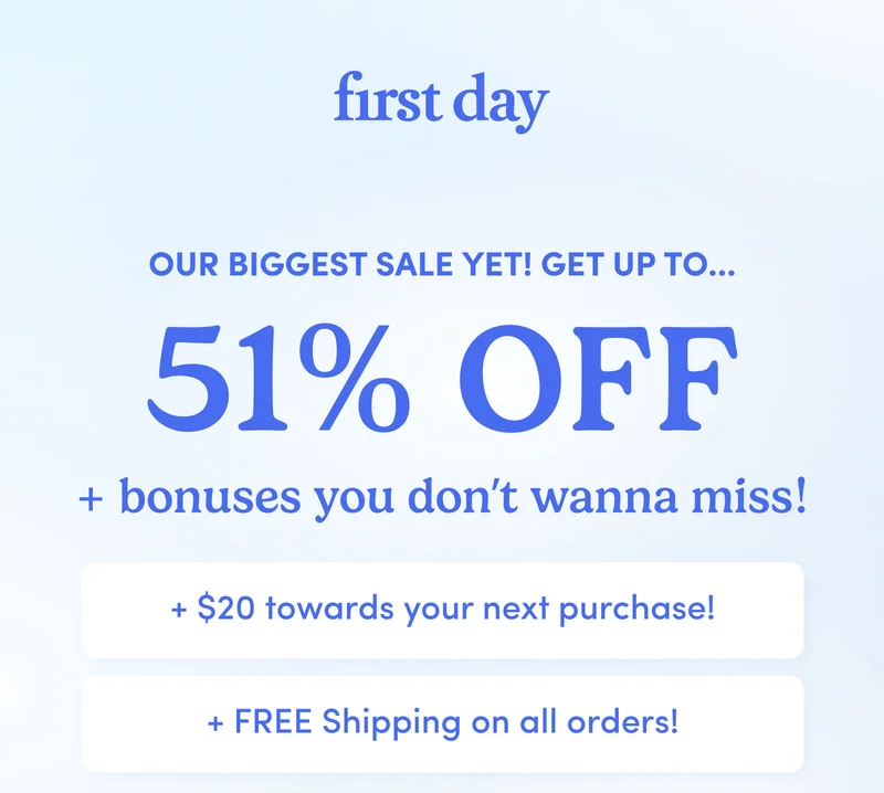 Our biggest sale yet! Get up to 51% off + bonuses you don't wanna miss!