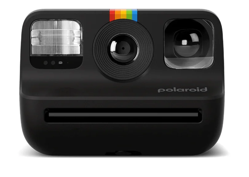 A black Polaroid camera