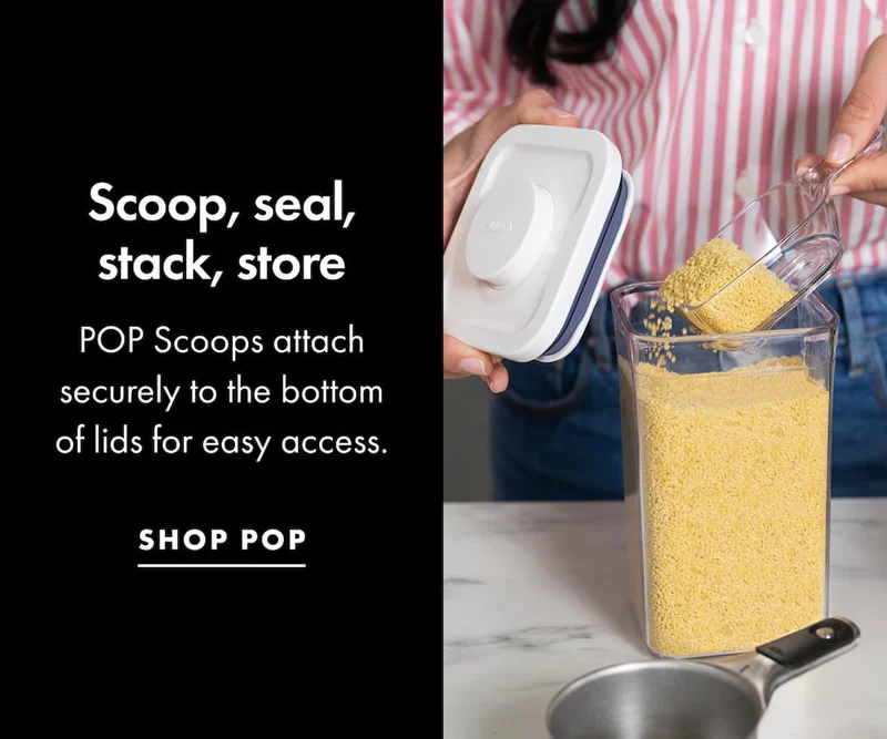 Scoop, seal, stack, store POP Scoops attach securely to the bottom of lids for easy access. | SHOP POP