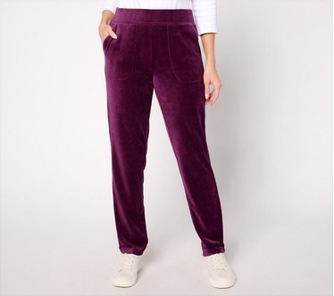 Denim & Co. Petite Active Velour Strght Leg Pant