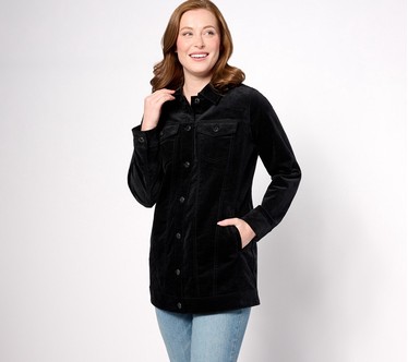 Denim & Co. Stretch Velveteen Regular Long Jacket