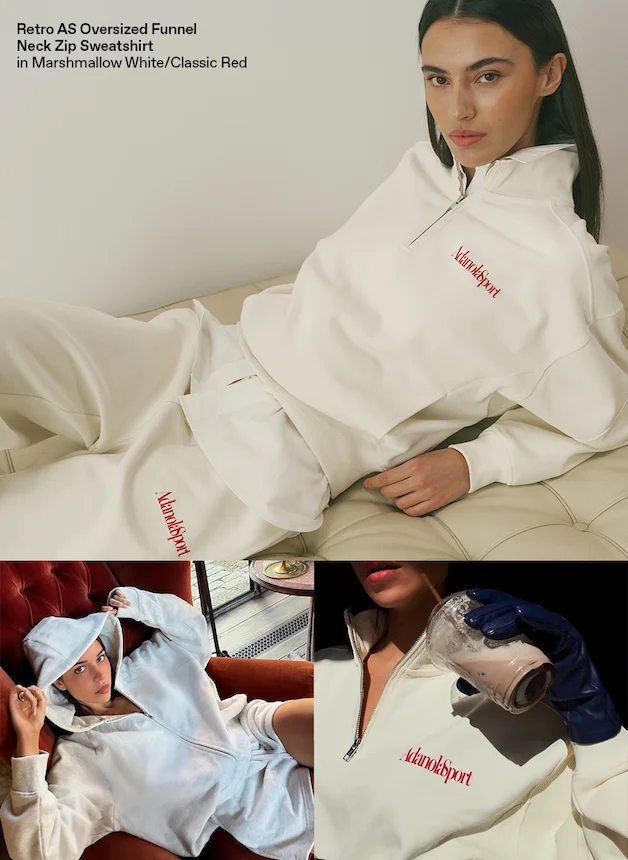 Retro AS Oversized Funnel Neck Zip Sweatshirt - Marshmallow White/Classic Red