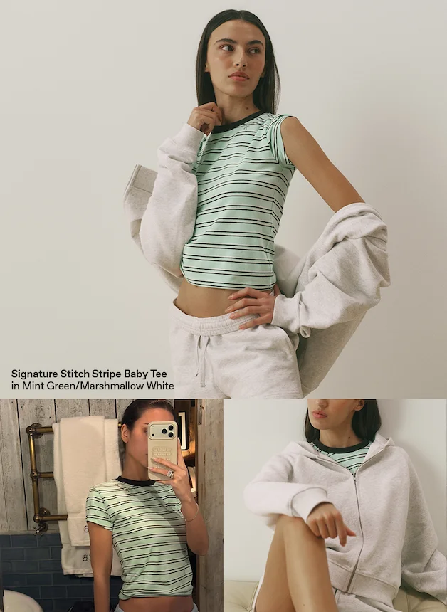 Signature Stitch Stripe Baby Tee - Mint Green/Marshmallow White