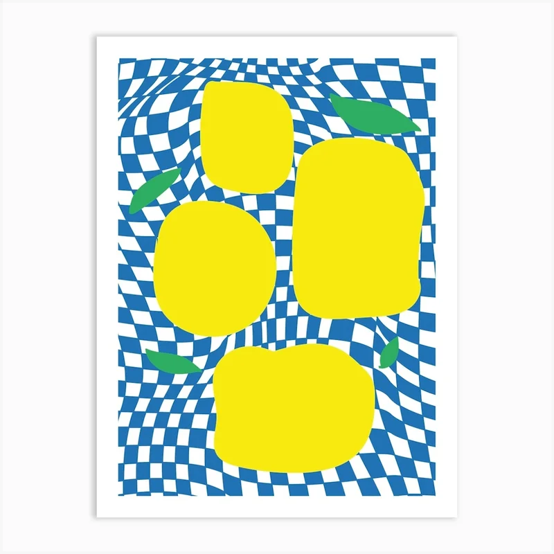 Image of Checkerboard Pastel Blue Lemons Art Print