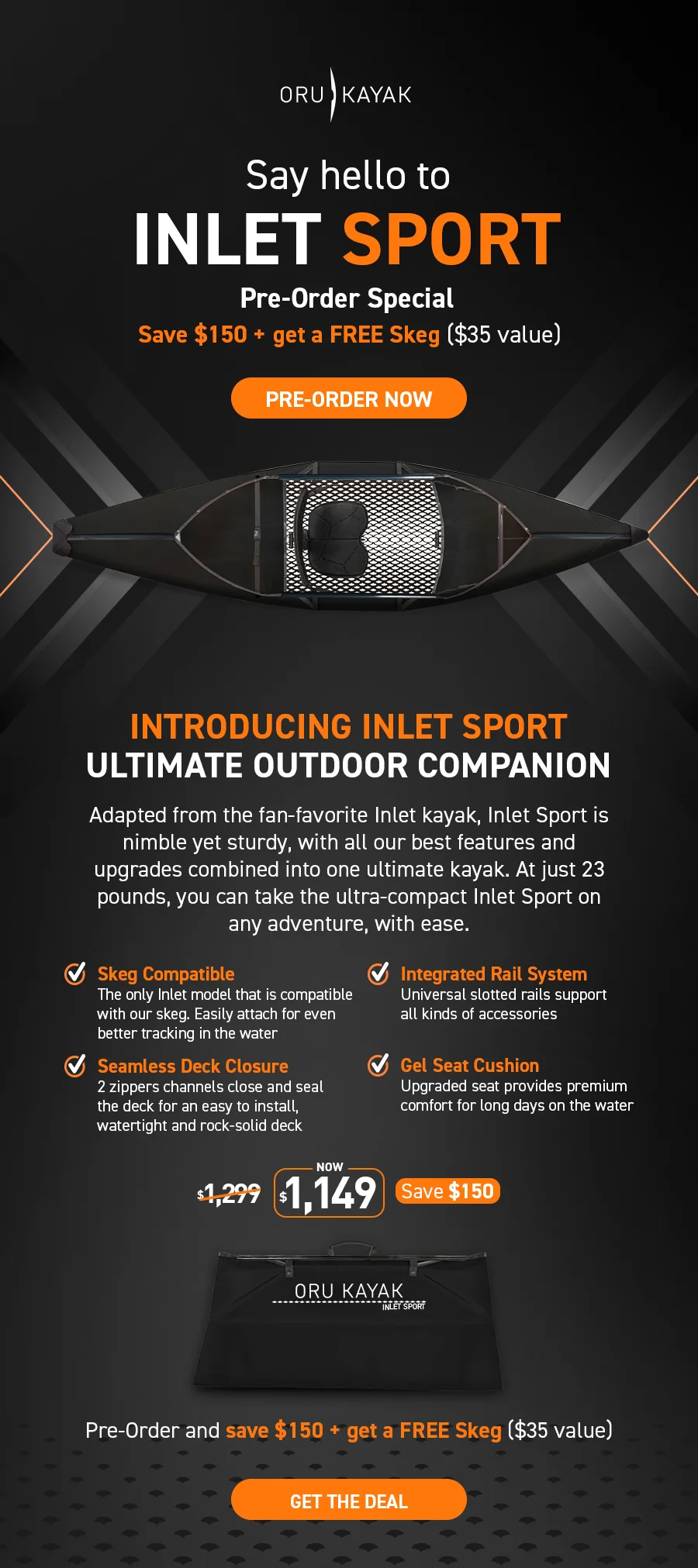 Say Hello to Inlet Sport: Your ultimate outdoor companion. Pre-order and save $150 + get a FREE Skeg ($35 value)