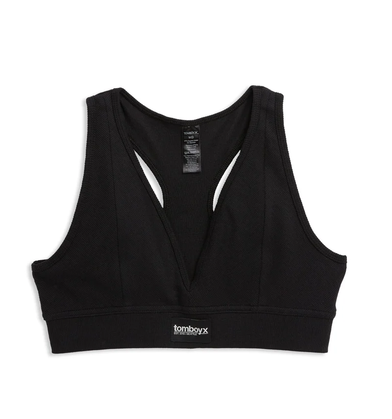 Image of Organic Cotton Rib Plunge Bra - Black