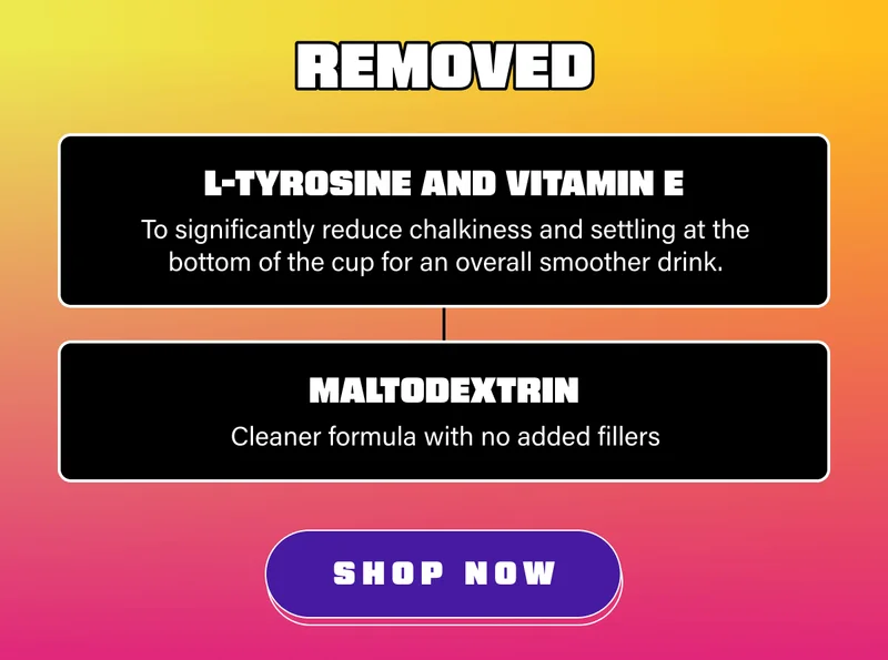 Removed L-Tyrosine, Vitamin E and Maltodextrin