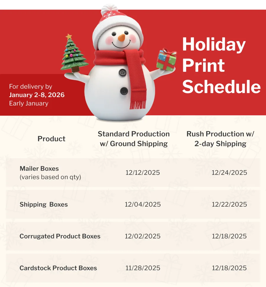 Holiday Print Schedule