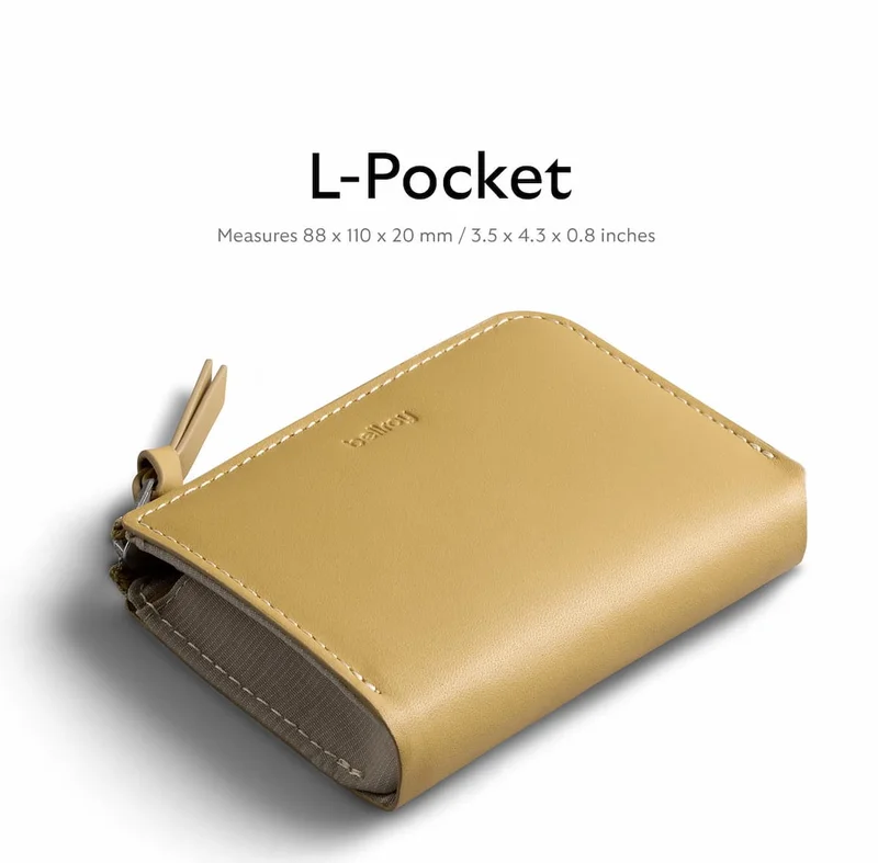 L-Pocket. Measures 88 x 110 x 20 mm / 3.5 x 4.3 x 0.8 inches