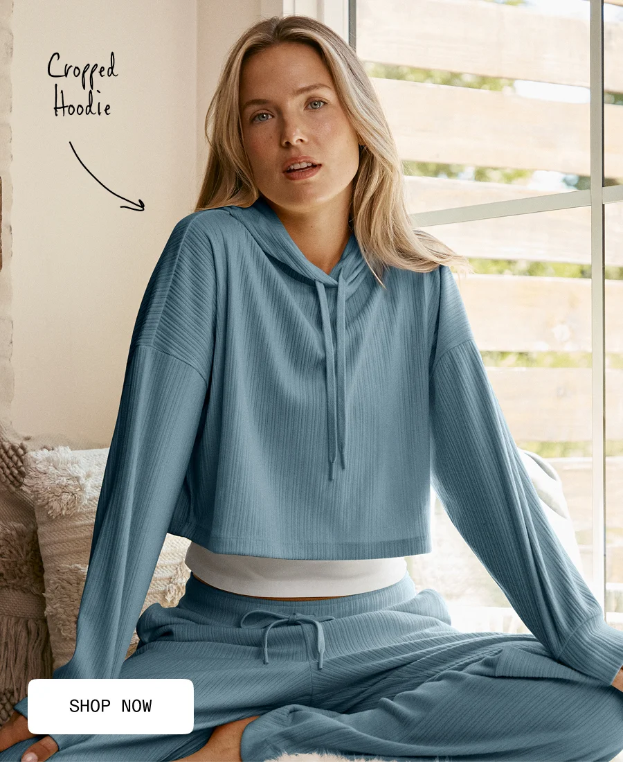 Breathe Easy Ribbed Cropped Hoodie in Misty Blue