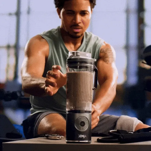 Twist & go vessel. The cup easily twists off the base for convenient drinking.