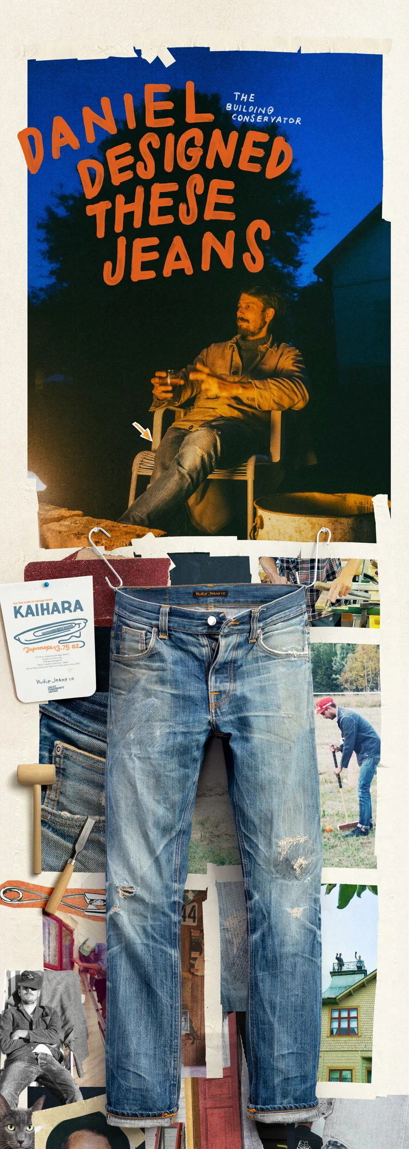 Daniels worn in Grim Tim Dry Selvage jeans