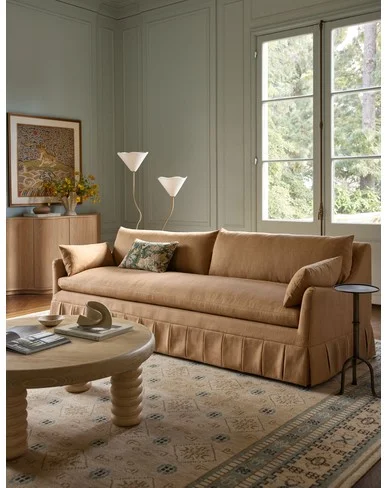 Portola Pleated Sofa-Dusty Rose Performance Cotton Weave / 96"W