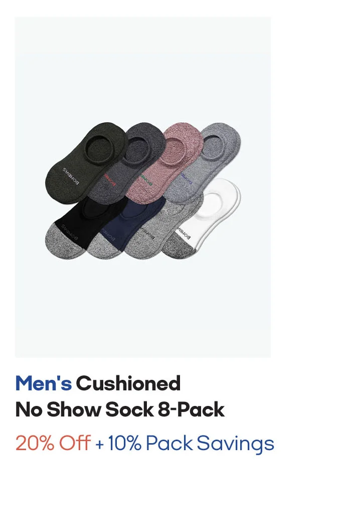 Men's Cushioned No Show Sock 8-Pack
