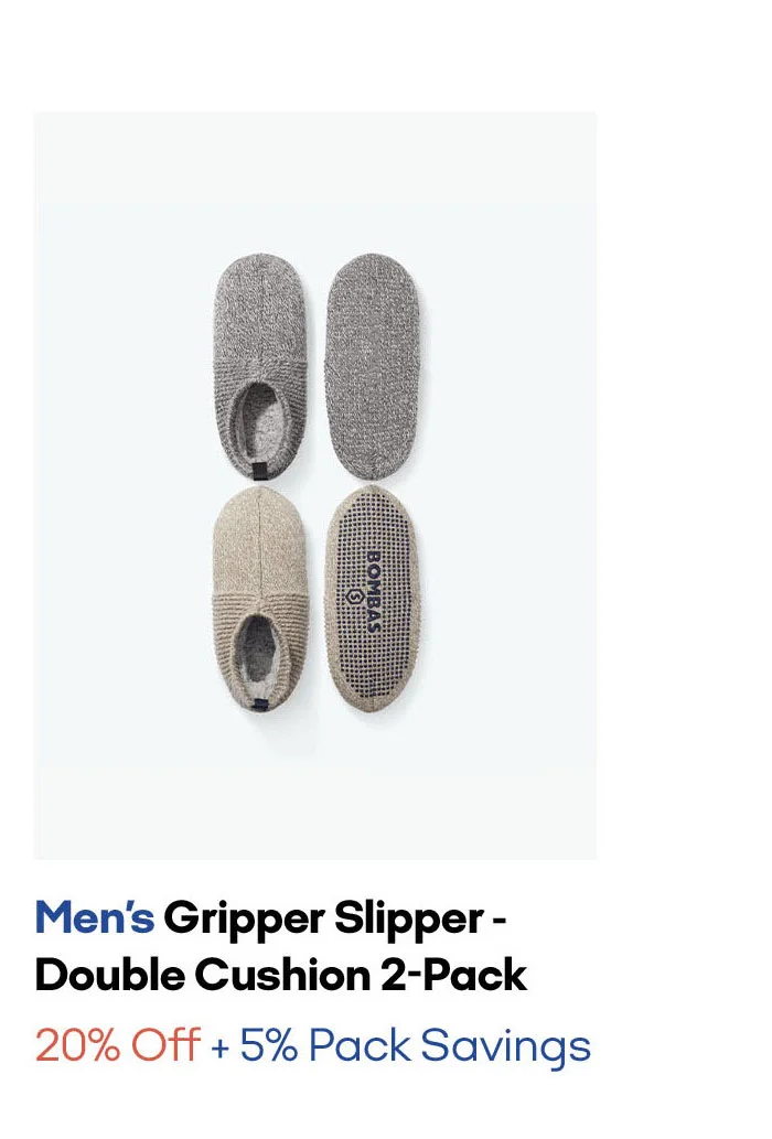 Men's Gripper Slipper - Double Cushion 2-Pack