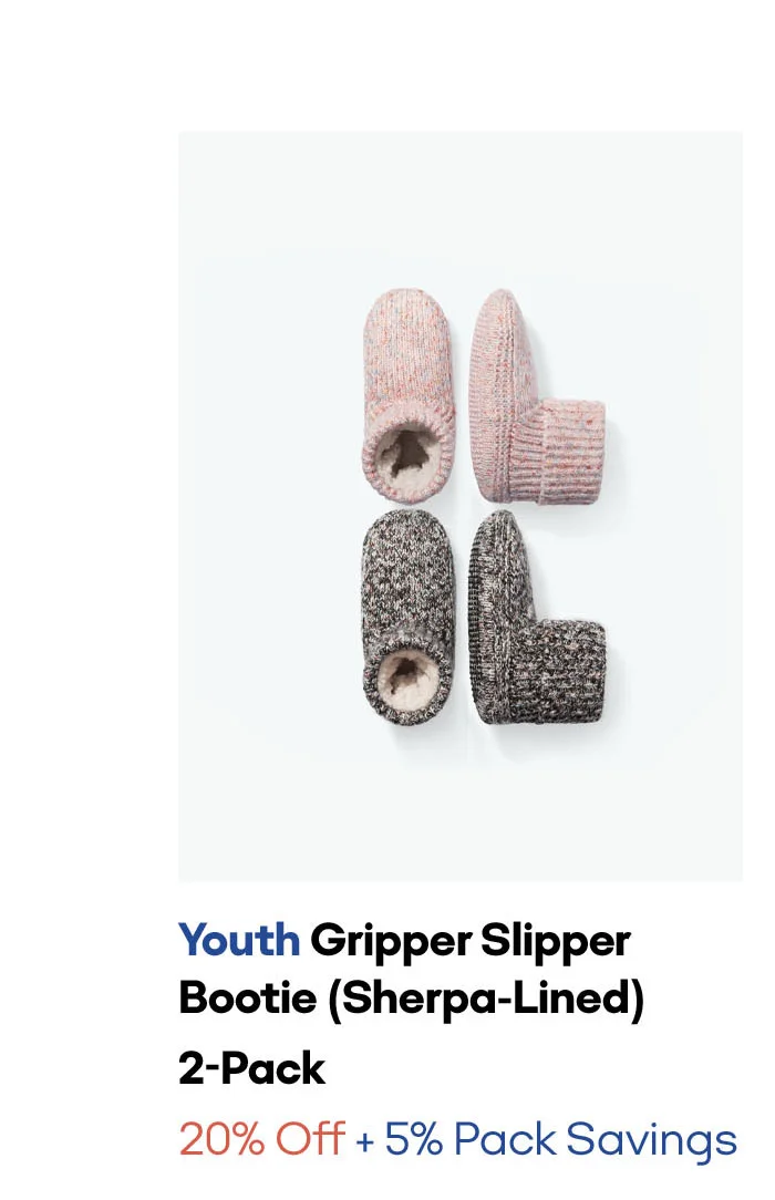 Youth Gripper Slipper Bootie - Sherpa-Lined 2-Pack
