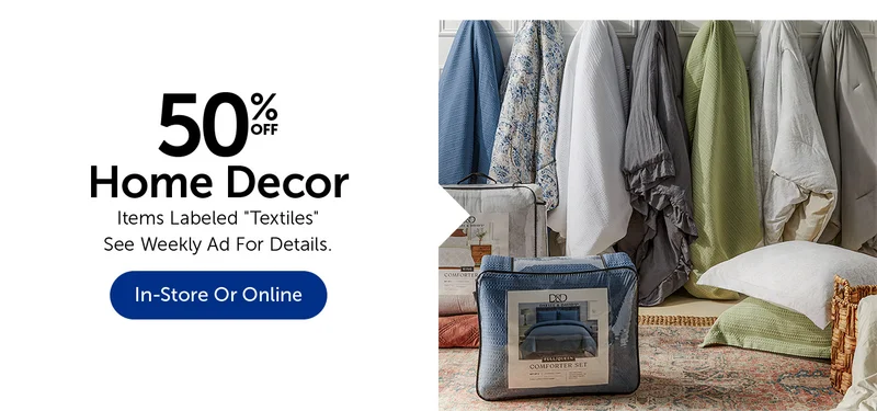 50% Off Home Decor - Items Labeled "Textiles"