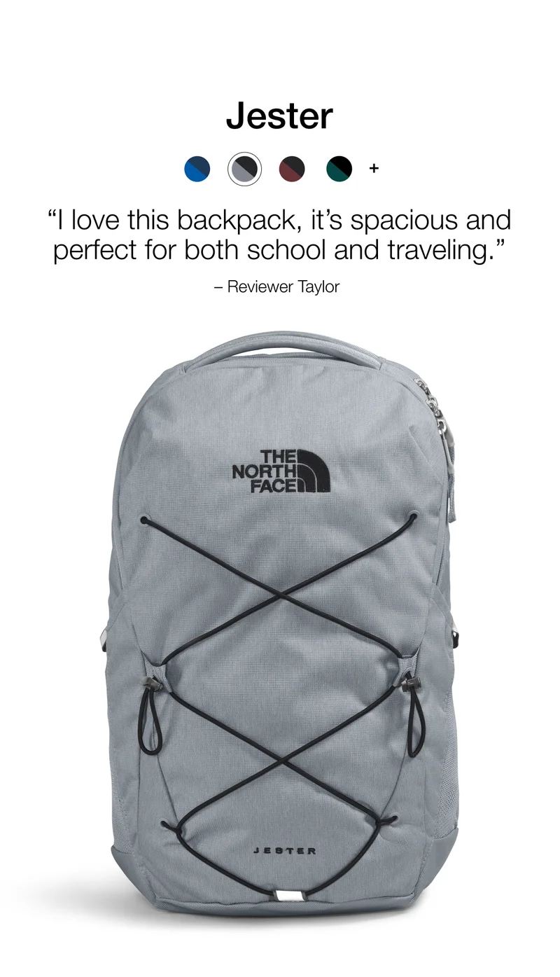 Jester "I love this backpack, it's spacious and perfect for both school and traveling." - Reviewer Taylor