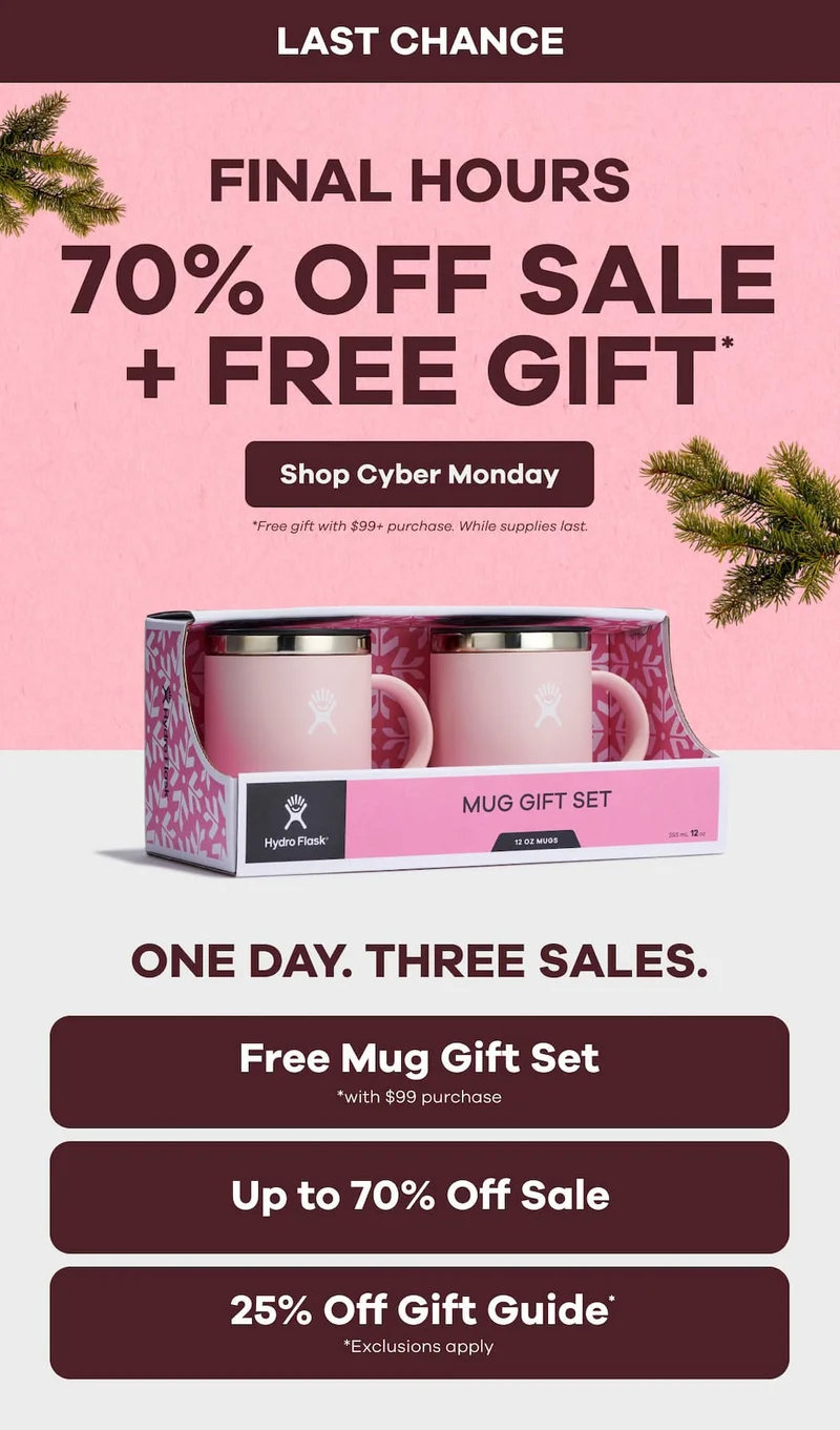 LAST CHANCE FINAL HOURS. 70% OFF SALE + FREE GIFT*  *Free gift with $99+ purchase. While supplies last. | Shop Cyber Monday