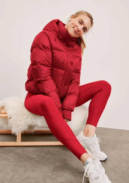 Big Cozy Hooded Puffer Jacket in Holly Red
