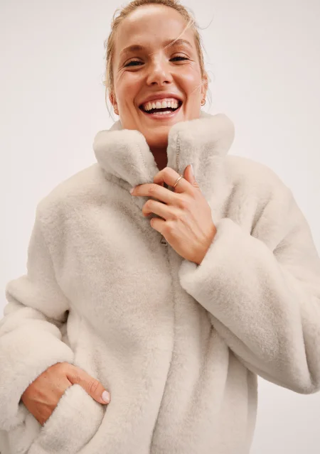 On The List Faux Fur Jacket in Oat Latte