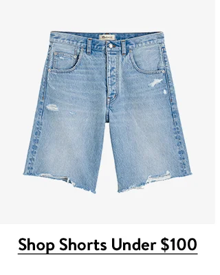 A pair of Madewell cutoff denim shorts.