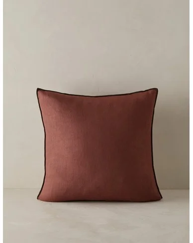 Carys Contrast Linen Pillow-Brick and Olive / Square