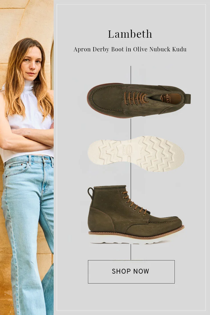 Lambeth Apron Derby Boot in Olive Nubuck Kudu