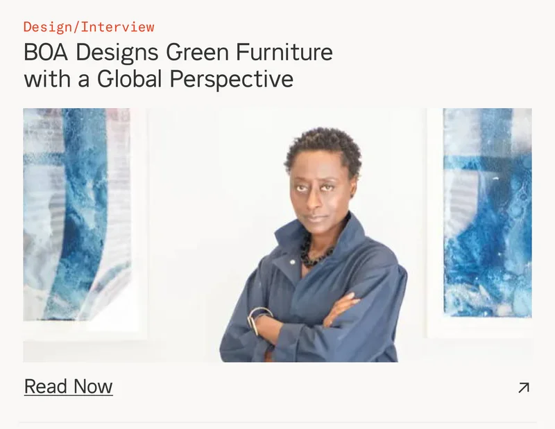 Picture of a lady with arms crossed - BOA designs green furniture with a global perspective