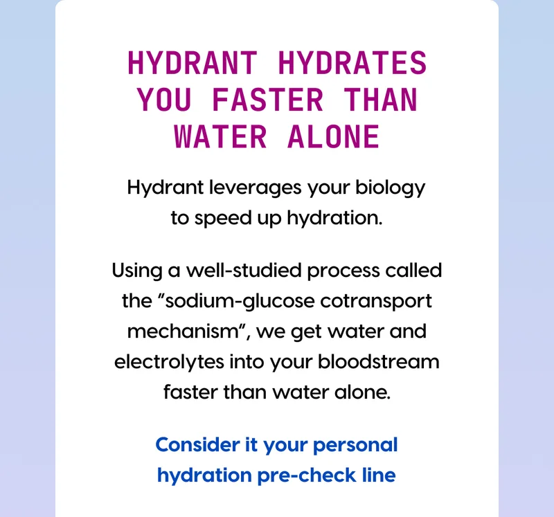 Hydrant hydrates you faster than water alone