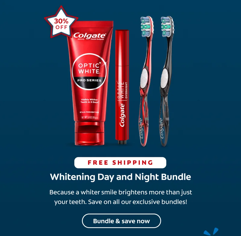 Free Shipping  Whitening Day and Night Bundle  Because a whiter smile brightens more than just your teeth. Save on all our exclusive bundles! Bundle & save now