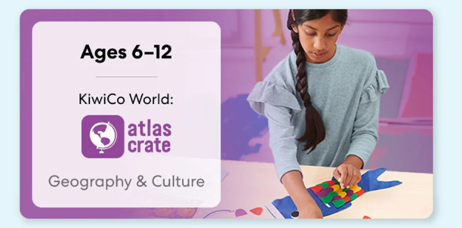Child exploring KiwiCo World geography crate. Fun activities on culture and world exploration for ages 6–12+