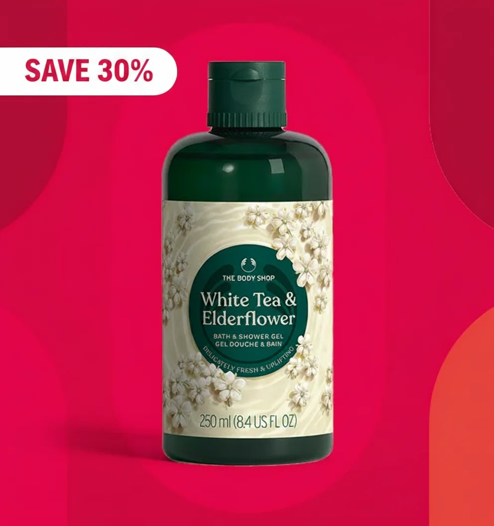 The Body Shop White Tea & Elderflower Bath & Shower Gel, 30% off.