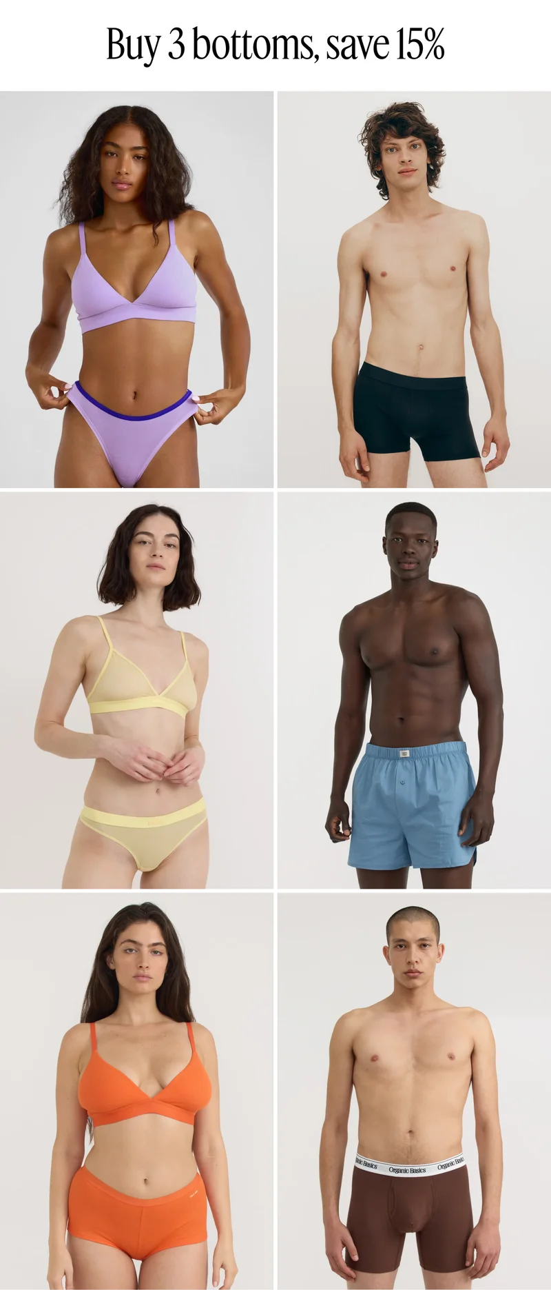 Buy 3 bottoms, save 15%