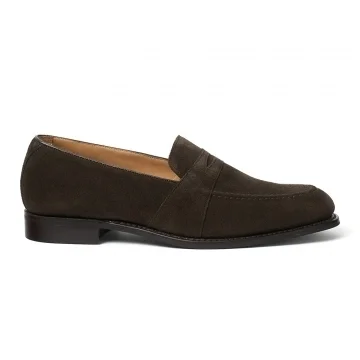 Gracechurch D Penny Loafer in Dark Brown Suede