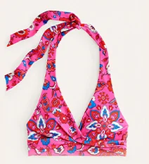 Levanzo Halter Bikini Top - Pink, Botanical Wave