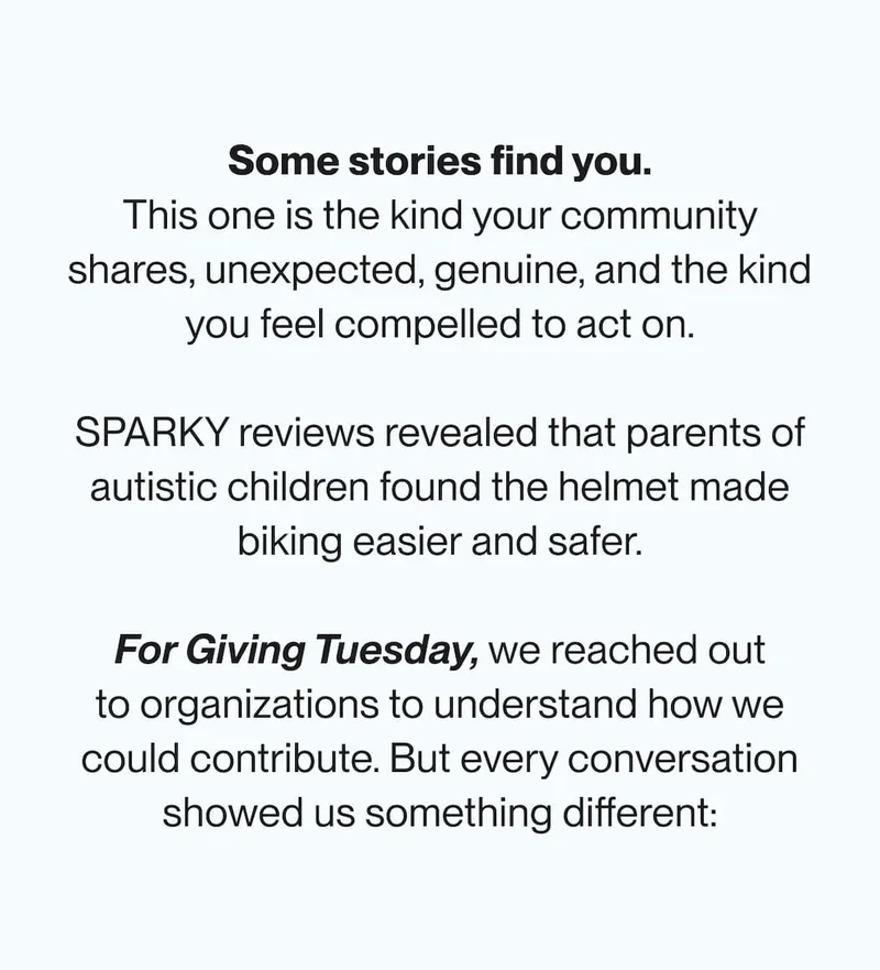 Text section explaining how SPARKY reviews revealed its positive impact for autistic children and inspired UNIT 1’s Giving Tuesday initiative.