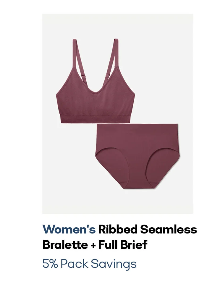 Women's Ribbed Seamless Bralette + Full Brief 5% Pack Savings