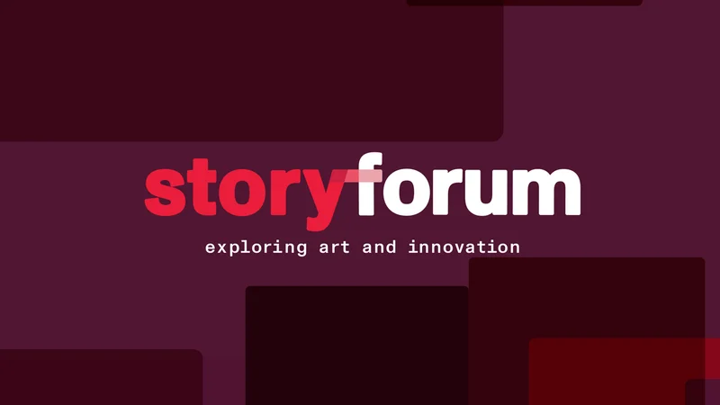 Simple graphic with text that reads "storyforum, exploring art and innovation."