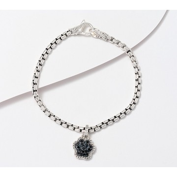 JAI Sterling Silver Box Chain Pave Gemstone Charm Bracelet