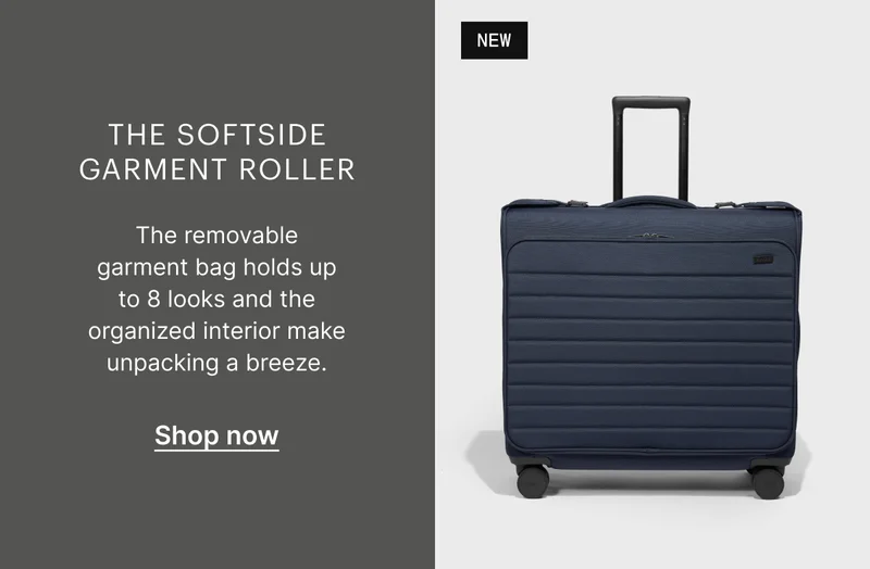 The Softside Garment Roller | The removable garment bag holds up to 8 looks and the organized interior make unpacking a breeze.